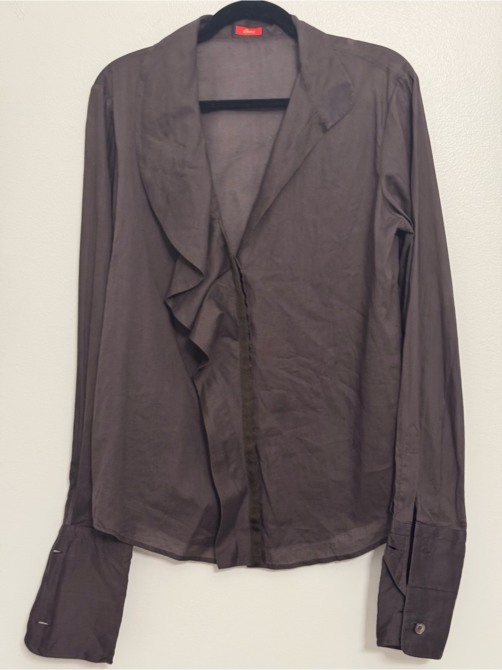 Brioni Dark Brown Ruffle-Front Blouse
